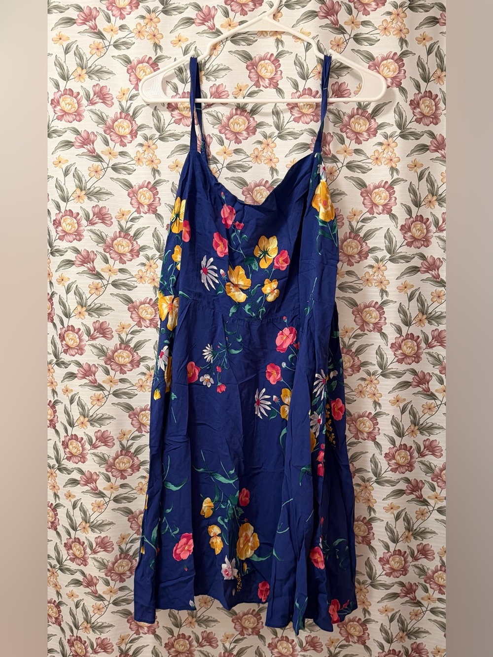 Old Navy Blue Floral Midi Dress with Spaghetti Straps